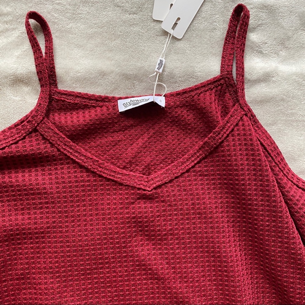 Red Cold-Shoulder Blouse - Picture 3 of 5